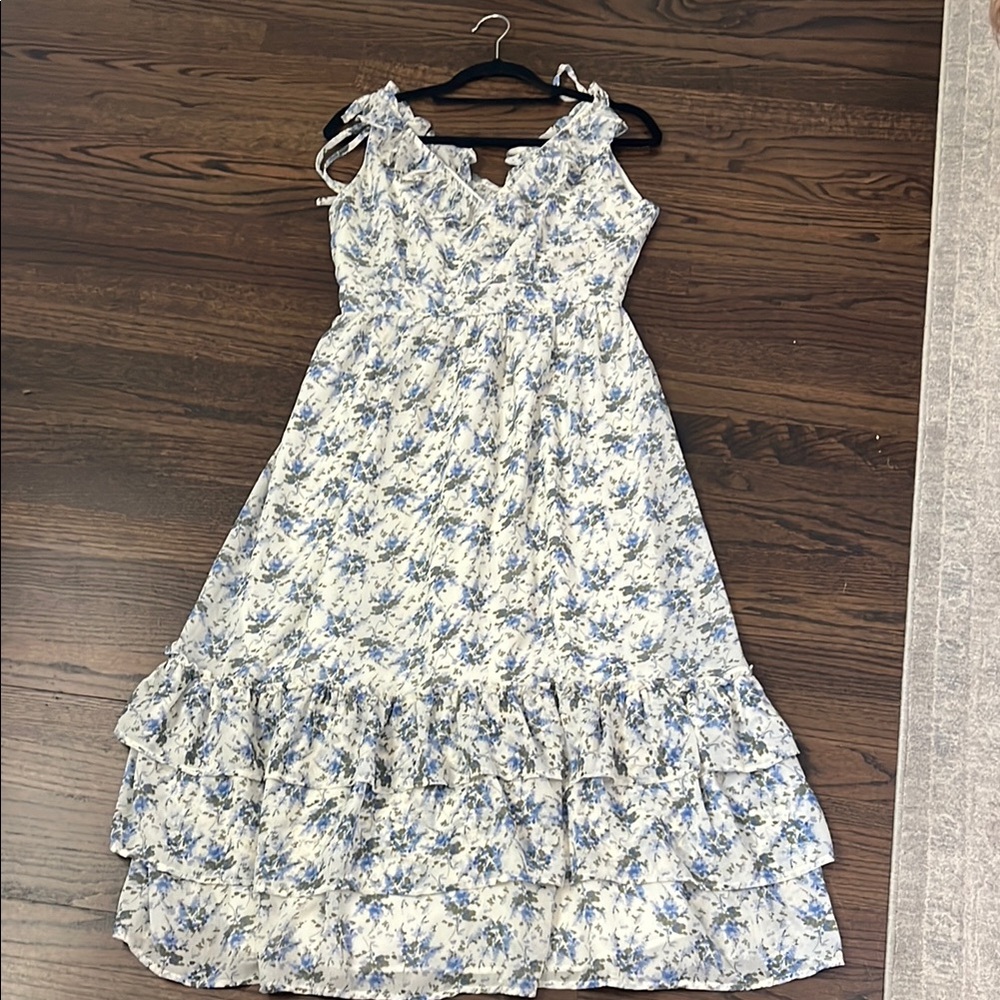 Floral Blue and White Midi Dress